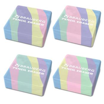 Ластик BRAUBERG PASTEL, 34х34х14 мм, квадратный, эко-пвх, цвет ластика ассорти, 273210 - Премиум Сервис
