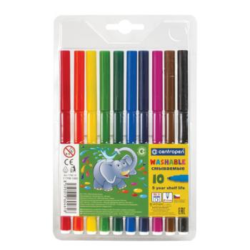 Фломастеры 10 ЦВЕТОВ CENTROPEN "Washable", смываемые, вентилируемый колпачок, 7790/10TP, 777901085 - Премиум Сервис