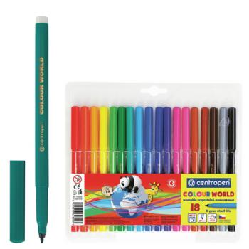 Фломастеры 18 ЦВЕТОВ CENTROPEN "Colour World", круглые, смываемые, вентилируемый колпачок, 7550/18TP, 775501884 - Премиум Сервис