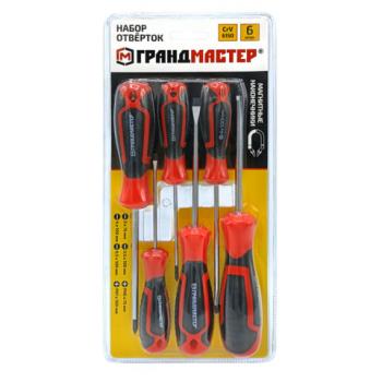 Набор отверток SL/PH, 6шт, CrV, двухкомпонентные рукоятки, ГРАНДМАСТЕР, 671328 - Премиум Сервис