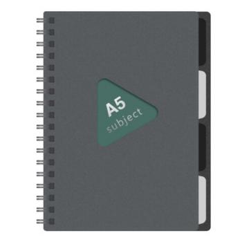 Тетрадь обложка пластик, А5 80л. гребень, 4 съемных разделителя, клетка, BRAUBERG, серый, 405369 - Премиум Сервис