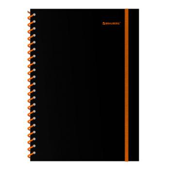 Тетрадь обложка пластик, А4 80л. спираль пластик, резинка, клетка, BRAUBERG, черный/оранжевый, 405382 - Премиум Сервис