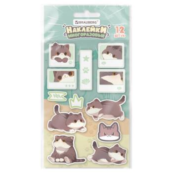 Наклейки зефирные BRAUBERG CUTE CATS, многоразовые, 10*15 см, 666054 - Премиум Сервис