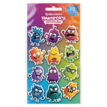 Наклейки зефирные BRAUBERG CUTE MONSTERS, многоразовые, 10*15 см, 666055 - Премиум Сервис