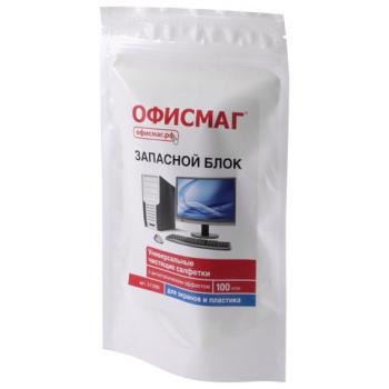 Салфетки для экранов всех типов и пластика (запасной блок) ОФИСМАГ, пакет 100 шт., влажные, 511686 - Премиум Сервис