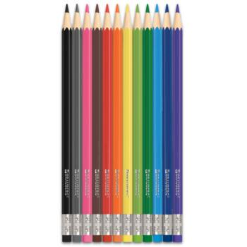 Карандаши цветные стираемые с ластиком BRAUBERG ERASABLE, 12 цветов, шестигранные, 182070 - Премиум Сервис