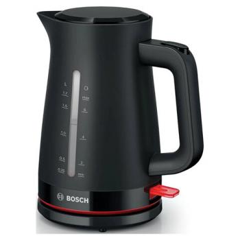 Чайник BOSCH TWK3M123, 1,7л, 2400Вт, закрытый нагревательный элемент, пластик, черный - Премиум Сервис