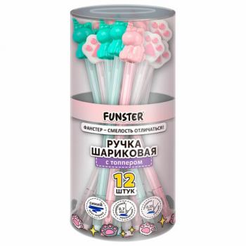 Ручка с топпером с блёстками шариковая масляная FUNSTER "SHINY MIX", СИНЯЯ, корпус ассорти, пишущий узел 0,7мм, линия письма 0,35 мм, 144371 - Премиум Сервис