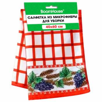 Салфетка из МИКРОФИБРЫ универсальная 40 х 60 см, красная клетка, орнамент, 240 г/м2, BOOMHOUSE, 700880 - Премиум Сервис