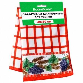 Салфетка из МИКРОФИБРЫ универсальная 40 х 60 см, красная клетка, орнамент, 240 г/м2, BOOMHOUSE, 700880 - Премиум Сервис