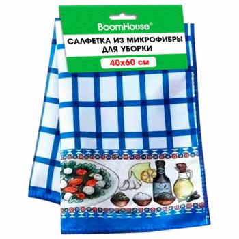 Салфетка из МИКРОФИБРЫ универсальная 40 х 60 см, синяя клетка, орнамент, 240 г/м2, BOOMHOUSE, 700881 - Премиум Сервис
