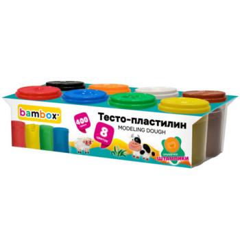 Тесто пластилин для лепки СУПЕР ПЛАСТИЧНОЕ, 8 цветов, 400г, крышки-штампики, BAMBOX (БАМБОКС), 107248 - Премиум Сервис