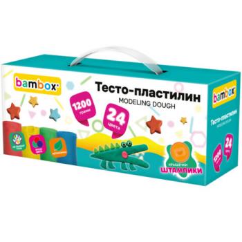 Тесто пластилин для лепки СУПЕР ПЛАСТИЧНОЕ, 24 цвета, 1200г, крышки-штампики, BAMBOX (БАМБОКС), 107249 - Премиум Сервис
