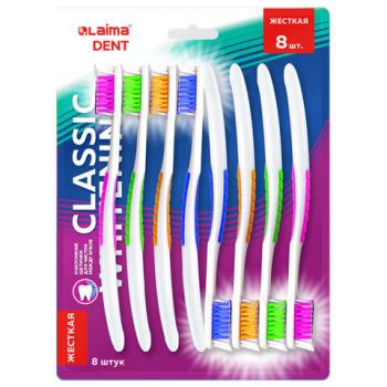 Зубная щетка жесткая, КОМПЛЕКТ 8 шт, LAIMA DENT "CLASSIC WHITENING", безопасное отбеливание, 609315 - Премиум Сервис