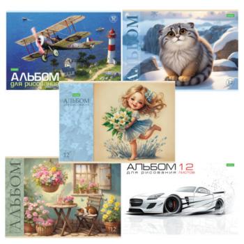 Альбом для рисования А4 12 л., скоба, обложка офсет, HATBER ECO, 205х290 мм, Ассорти (5 видов), 085250, 12А4C - Премиум Сервис