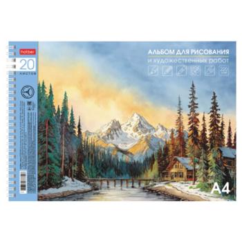 Альбом для рисования А4 20 л., гребень, подложка, бумага 220 г/м, HATBER, "Горный уголок", 090263, 20А4лтAгр_33410 - Премиум Сервис