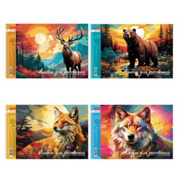 Альбом для рисования А4 40 л., спираль, обложка картон+тиснение, HTB, 198х300 мм, "Дикий мир России" (4 вида), 085173, 40А4тВсп - Премиум Сервис
