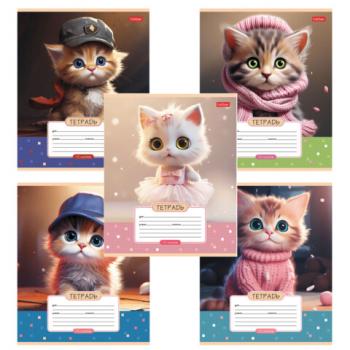 Тетрадь 12 л., HATBER клетка, обложка картон, "Мы - котики!" (микс в спайке), 086195, 12Т5В1 - Премиум Сервис