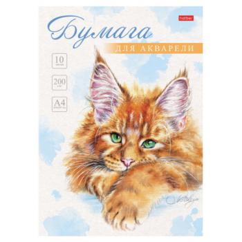 Папка для акварели А4, 10 л., 200 г/м2, 210х297 мм, HATBER, "Рыжий котик", 086706, 10Ба4тВ_29844 - Премиум Сервис