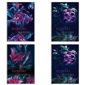 Тетрадь А4 96 л., HATBER, гребень, клетка, обложка картон, "Beautiful flowers" (микс в спайке), 086261, 96Т4В1гр - Премиум Сервис