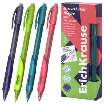 Ручка стираемая гелевая ERICH KRAUSE "ErgoLine Magic Stick&Grip", СИНЯЯ, корпус ассорти, 0,4 мм, 63145 - Премиум Сервис
