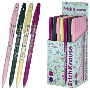 Ручка шариковая ERICH KRAUSE "R-301 Stick Floral" СИНЯЯ, синяя, корпус ассорти, линия 0,35 мм, 63077 - Премиум Сервис