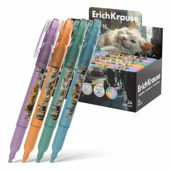 Текстовыделитель ERICH KRAUSE V-15 "Big City Cats", АССОРТИ В ДИСПЛЕЕ, линия 0,6-3,5 мм, 63368 - Премиум Сервис