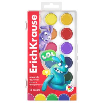 Краски акварельные ERICH KRAUSE "Jolly Friends", 18 цветов, пластиковый пенал, европодвес, 61367 - Премиум Сервис