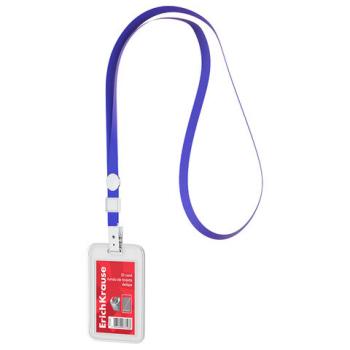 Бейдж вертикальный ERICH KRAUSE (54х85 мм), корпус прозрачный, цвет ленты синий, 63728 - Премиум Сервис