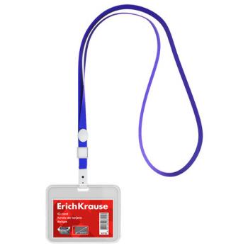 Бейдж горизонтальный ERICH KRAUSE (85х54 мм), корпус прозрачный, цвет ленты синий, 63725 - Премиум Сервис
