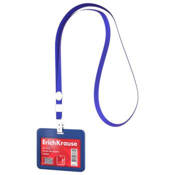Бейдж горизонтальный ERICH KRAUSE (85х54 мм), корпус синий, цвет ленты синий, 63737 - Премиум Сервис