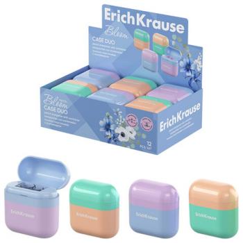 Точилка ERICH KRAUSE "Case Duo Pastel Bloom", 2 отверстия, с контейнером, пластиковая, ассорти, 59989 - Премиум Сервис