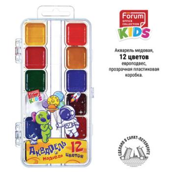 Краски акварельные FORUM "КОСМО", медовые, 12 цв, квадратные кюветы,прозрачн. пластик,FA-EV-1012-Aln - Премиум Сервис