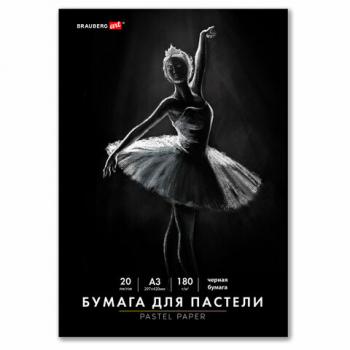 Бумага для пастели БОЛЬШАЯ А3 в папке, 20 листов ЧЕРНАЯ, 180 гр/м2, BRAUBERG ART, Код, 116348 - Премиум Сервис