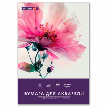 Бумага для акварели БОЛЬШАЯ А3 в папке, 20 листов, 200 г/м2, среднее зерно, BRAUBERG ART CLASSIC, 116352 - Премиум Сервис