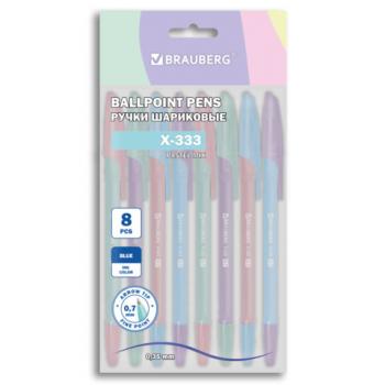 Ручки шариковые BRAUBERG "X-333 PASTEL MIX", НАБОР 8 ШТУК, СИНИЕ, узел 0,7 мм, линия письма 0,35 мм, 144535 - Премиум Сервис