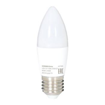 Лампа светодиодная SONNEN EXTRA, 10 (85) Вт, Е27, свеча, теплый белый, 30000 ч, LED C37-10W-2700-Е27, 457906 - Премиум Сервис