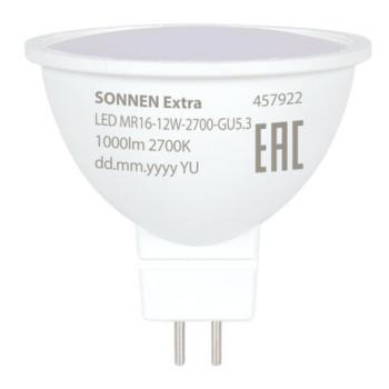 Лампа светодиодная SONNEN EXTRA, 12 (110) Вт, GU5.3, теплый белый, 30000 ч, LED MR16-GU5.3-12W-2700, 457922 - Премиум Сервис