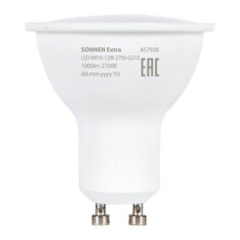 Лампа светодиодная SONNEN EXTRA, 12 (110) Вт, GU10, теплый белый, 30000 ч, LED MR16-GU10-12W-2700, 457928 - Премиум Сервис