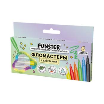Фломастеры с блестками FUNSTER (ФАНСТЕР) "GLITTER" 6 цветов, ударопрочный наконечник, 152628 - Премиум Сервис