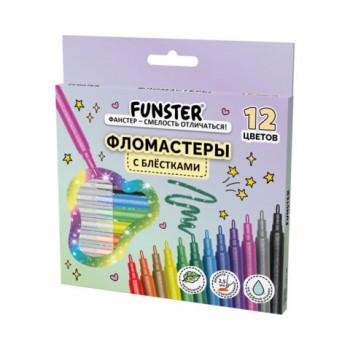 Фломастеры с блестками FUNSTER (ФАНСТЕР) "GLITTER" 12 цветов, ударопрочный наконечник, 152629 - Премиум Сервис