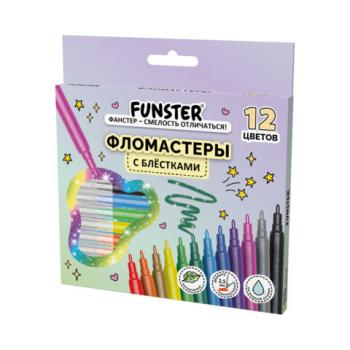 Фломастеры с блестками FUNSTER (ФАНСТЕР) "GLITTER" 12 цветов, ударопрочный наконечник, 152629 - Премиум Сервис