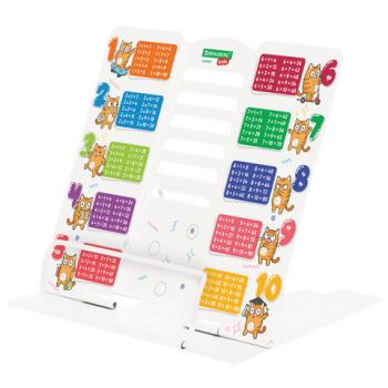 Подставка для книг и учебников большая BRAUBERG KIDS "Кот-Энтузиаст" с таблицей умножения, регулируемый угол наклона, металлическая, 238959 - Премиум Сервис