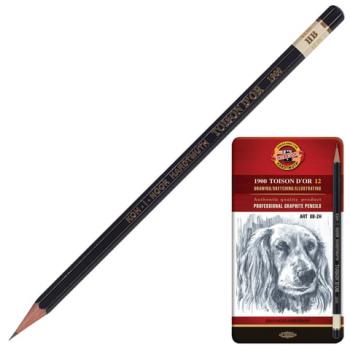 Карандаши чернографитные KOH-I-NOOR, НАБОР 12 шт., "Toison D'or", 8B-2H, без резинки, металлическая коробка, 1912012001PLRU - Премиум Сервис