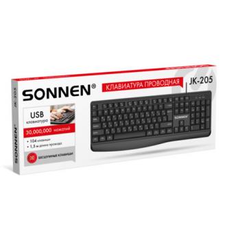 Клавиатура проводная бесшумная USB, 104 клавиши, SONNEN JK-205, черная, 513949 - Премиум Сервис