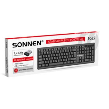 Клавиатура беспроводная бесшумная, USB, 104 клавиши, SONNEN 1065, черная, 513951 - Премиум Сервис
