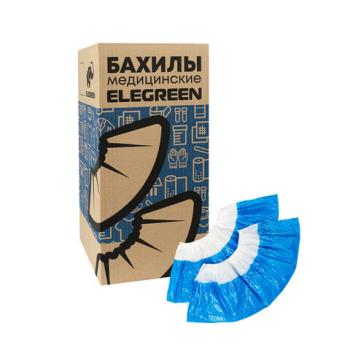 Бахилы двойные КОМПЛЕКТ 900шт (450пар) SUPER 65, 39х14см, двойная резин, 54мкм, 5,4г,, ПНД-8/19/2р-Б-С - Премиум Сервис