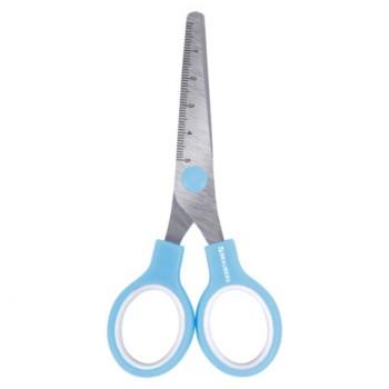 Ножницы BRAUBERG KIDS 130 мм, ручки небесно-голубые, закругленные лезвия с линейкой, 274060 - Премиум Сервис