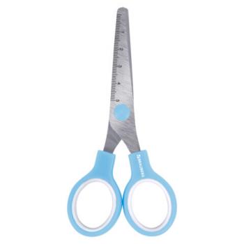 Ножницы BRAUBERG KIDS 130 мм, ручки небесно-голубые, закругленные лезвия с линейкой, 274060 - Премиум Сервис