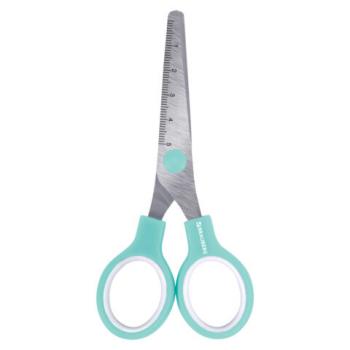 Ножницы BRAUBERG KIDS 130 мм, ручки мятные, закругленные лезвия с линейкой, 274062 - Премиум Сервис